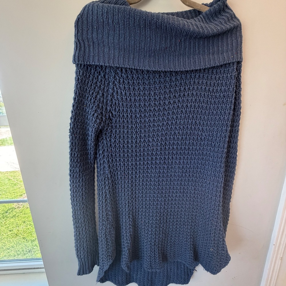 Rue21 Wide Cowl Neck Sweater Womens XL Blue Chunky Knit Stretch Indie Sleeze
